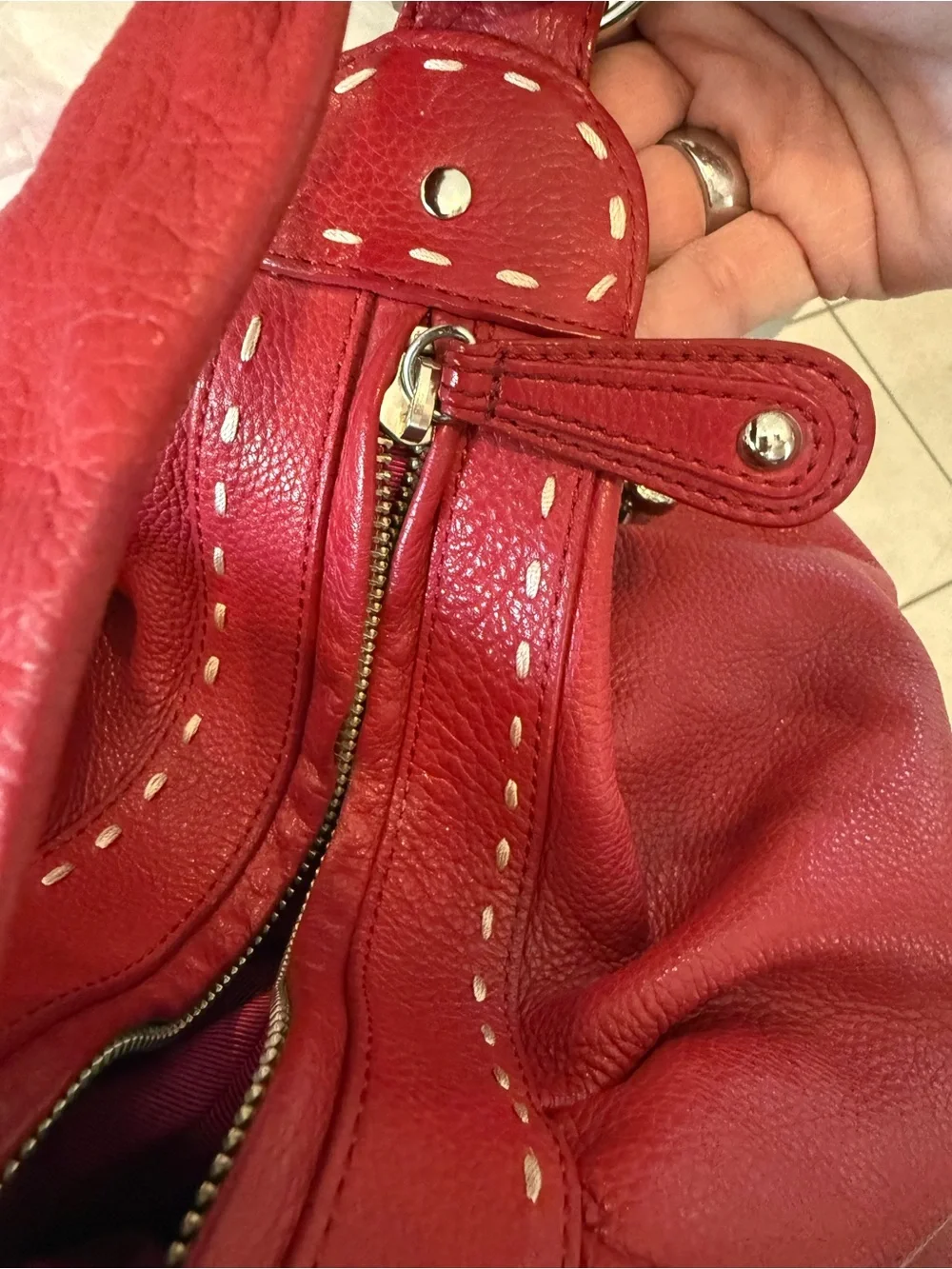 Vintage BCBGMAXAZRIA Red Leather Hobo Shoulder Bag